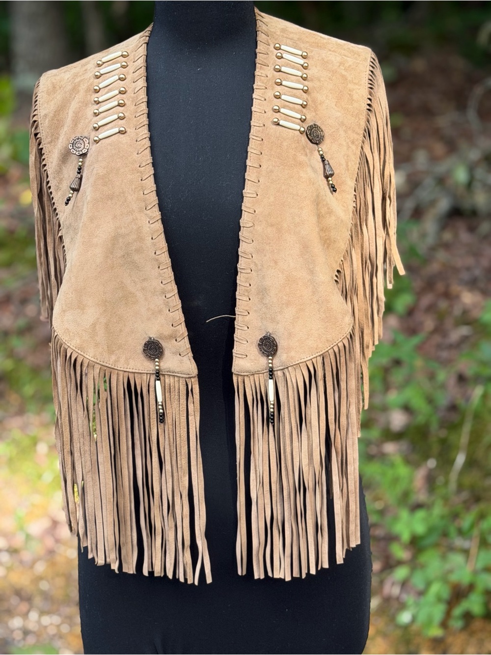 Nasty Gal Tan Suede Fringe Vest with Metal Accents